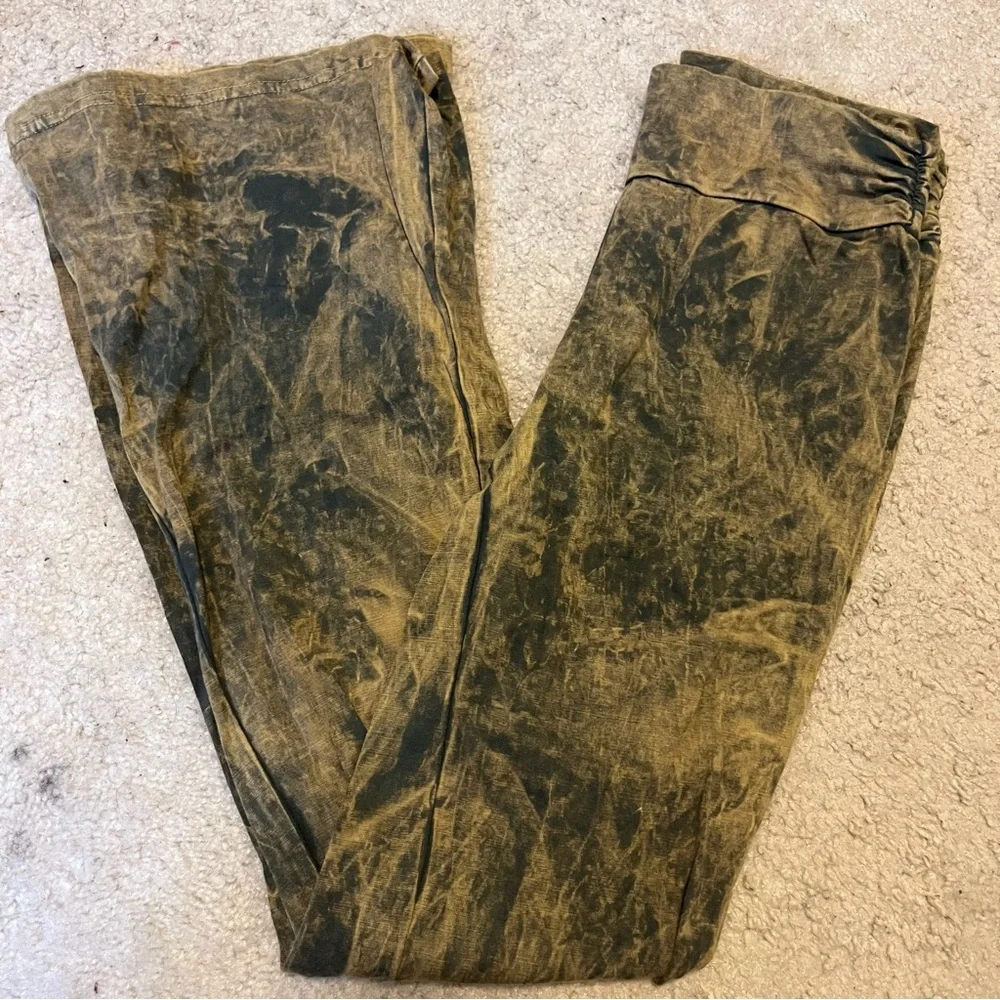 Distressed acid wash flare tights